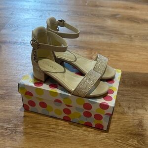 Girls' Nude Glitter Ankle-Strap Dress Sandals/Heels Size 11